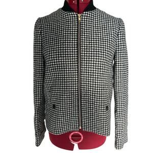 J.Crew Size XXS 100% Wool  Classic Houndstooth Bomber Blazer Jacket‎ Black White
